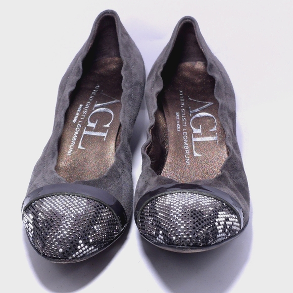 Womens Sz 6 (36.5) AGL Wedge Attilio Giusti Leombruni Gray Snake Studded Ballet - Picture 3 of 11